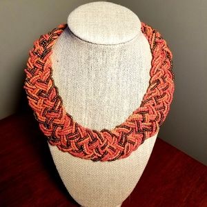 Multi-strand Coral Seed Bead Necklace 20"